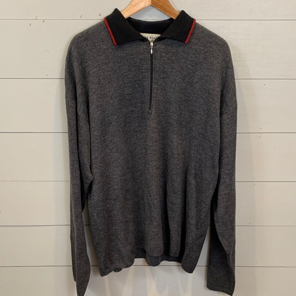Work Wear vintage look wool blend Men's Gray Half-Zip Sweater
